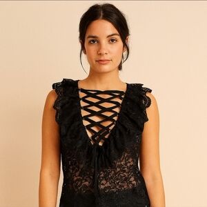 Endless Rose Black Lace top S NEW